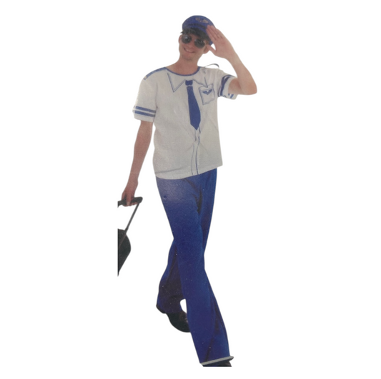 Sexy Pilot Costume – White/Blue Shirt, Blue Pants & Matching Pilot Cap Size S / M