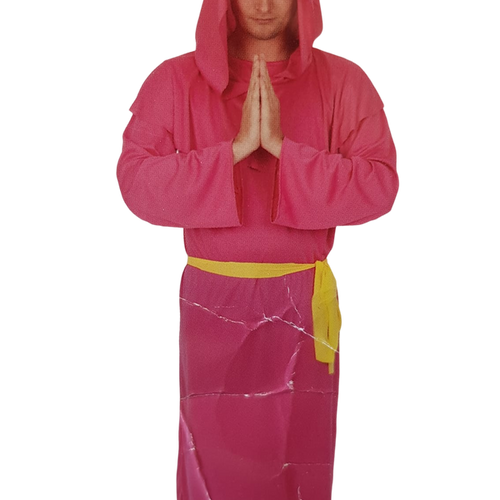 Naughty Pink Monk Costume – One-Piece Dress with Hood & Yellow Belt