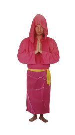 Naughty Pink Monk Costume – One-Piece Dress with Hood & Yellow Belt