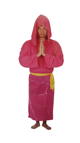 Naughty Pink Monk Costume – One-Piece Dress with Hood & Yellow Belt