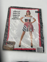 Sexy Pirate Costume – Kinky Black/White/Red Dress with Matching Red/Black Headscarf Size S