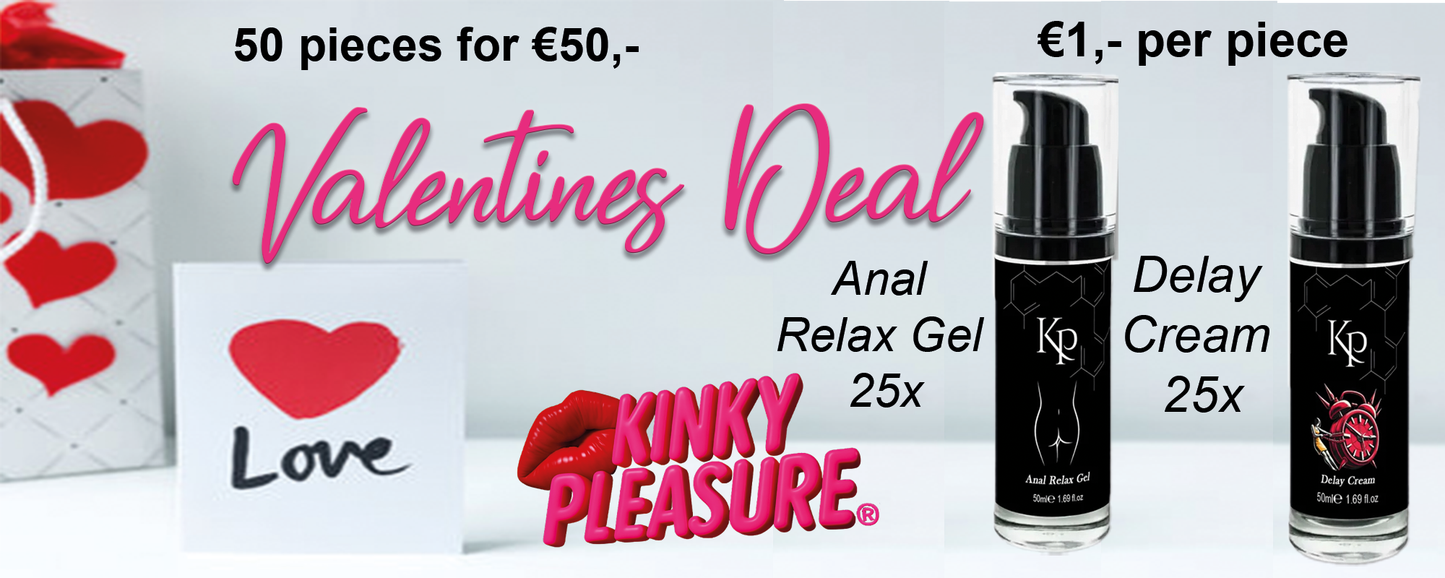💘 Valentine’s Bundle Deal – Kinky Pleasure Delay Cream & Anal Relax Gel Pack (50 pcs)