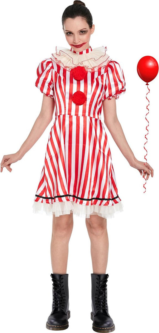 Kinky Scary Clown Costume – Red & White Dress for Naughty Roleplay - Size L