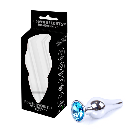 Power Escorts - BR213 Slightblue - Diamond King Small Buttplug Lightblue Stone  - Lenght 9,5cm - dia 3 cm