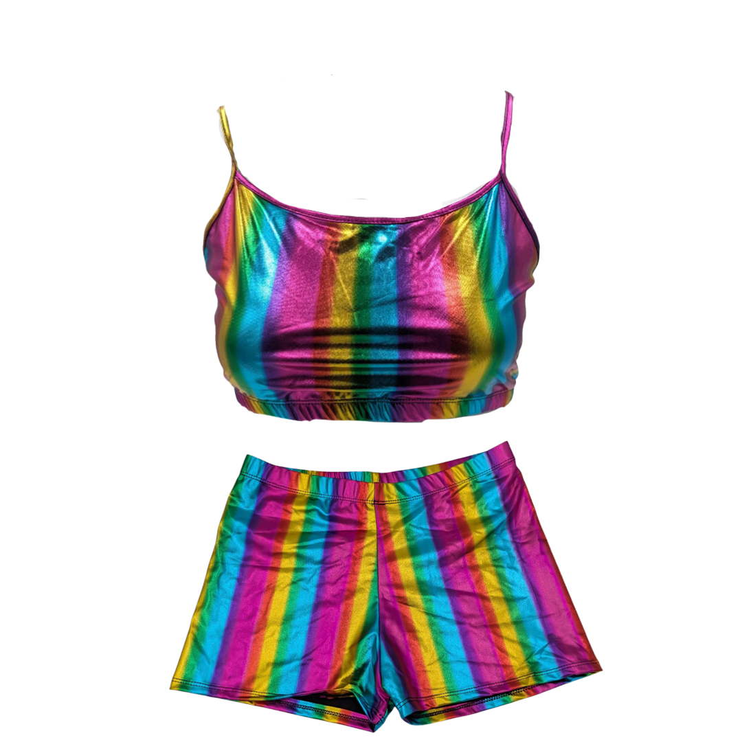Combi Deal - Kinky Glossy Rainbow Slim Top With Matching Boxer