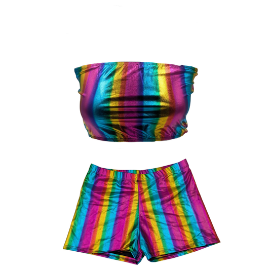 Combi Deal Kinky Glossy Strapless Rainbow Top With Matching Boxer
