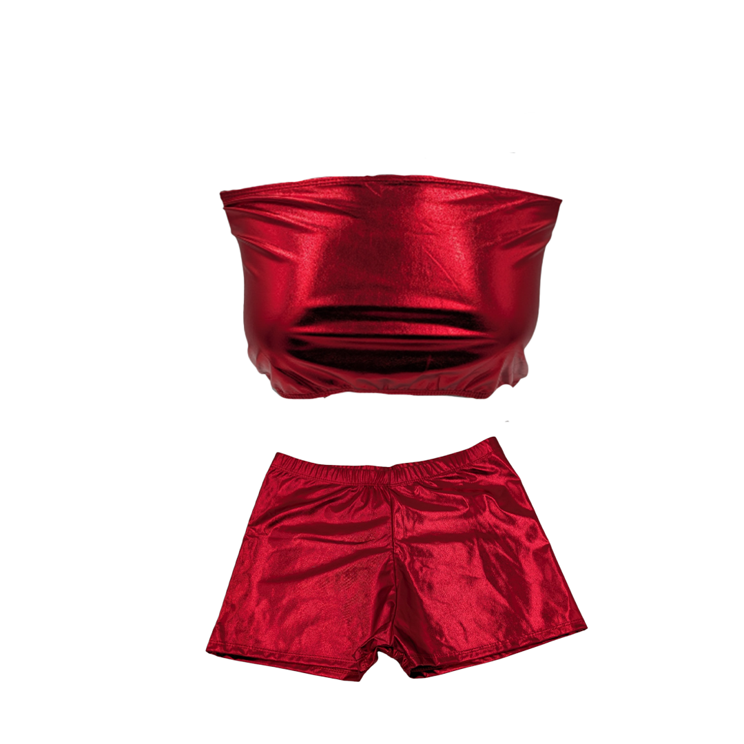 Combi Deal Kinky Glossy Strapless Red Top With Matching Boxer