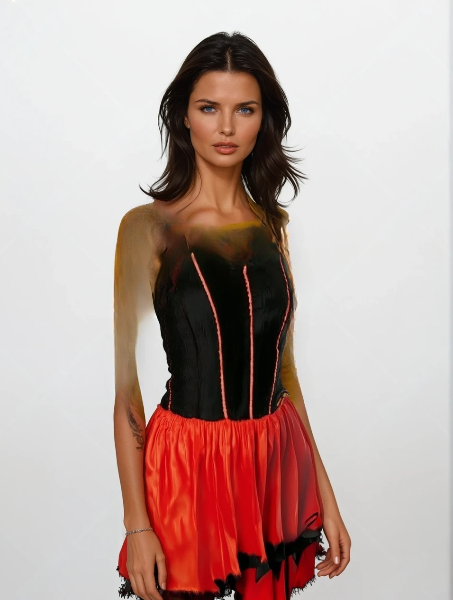 Kinky Spanish Dress – Red & Black Strapless Costume Set for Party, Carnival & Erotic Roleplay