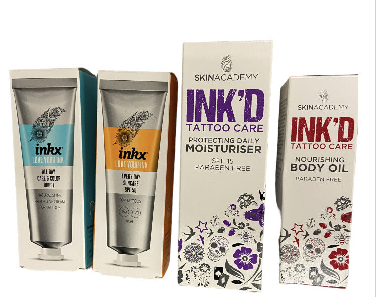 Ink'd Tattoo 4 Pack Total Care - All Day Creme & Color Boost / Sun Care /Body Oil / Moisturiser