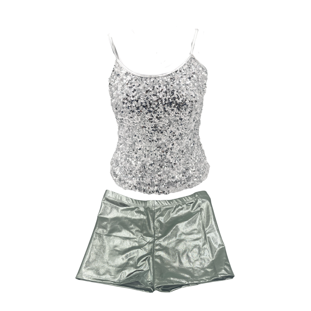 Combi Deal - Kinky Glitter Glossy Silver Top With Matching Boxer