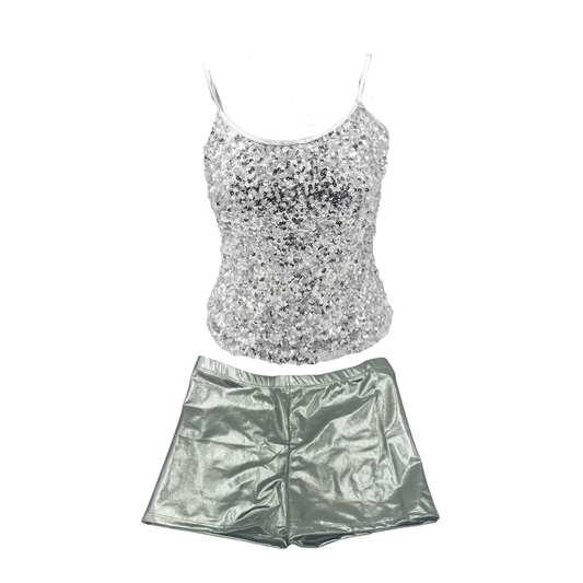 Combi Deal - Kinky Glitter Glossy Silver Top With Matching Boxer