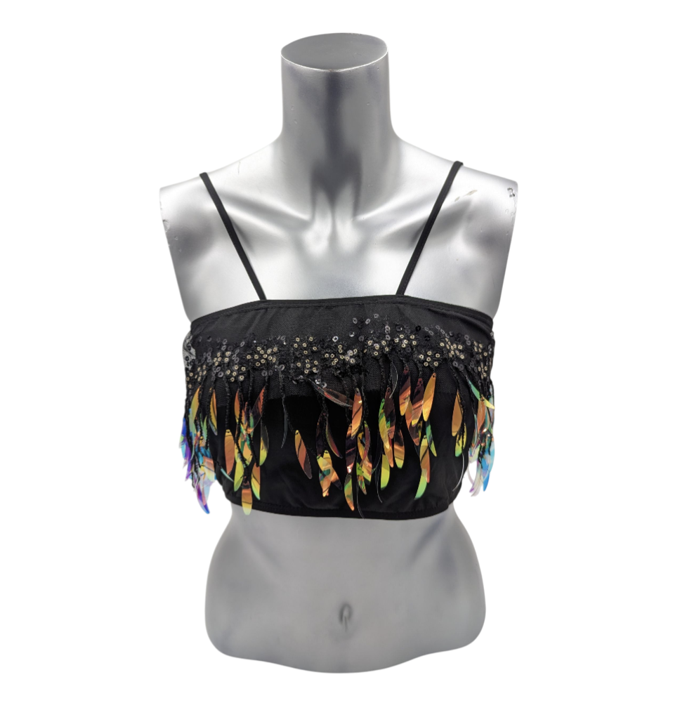 Kinky Glossy Black Feather Slim Top