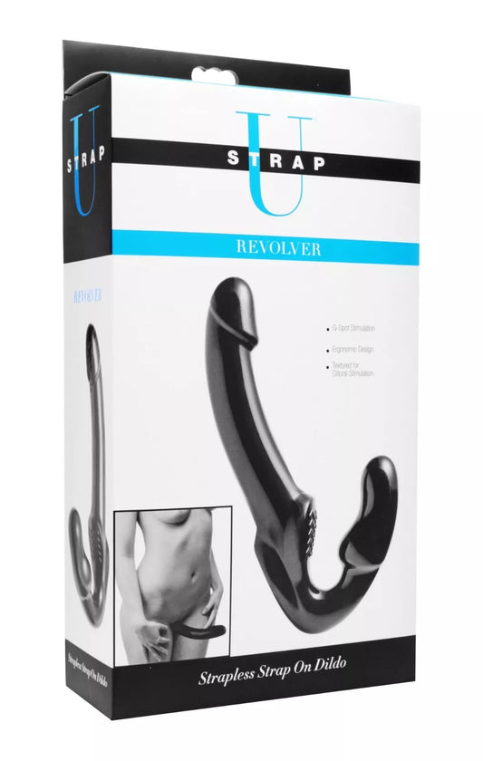 XR Brands - StrapU Revolver Strapless Strap On Dildo Black - G-Spot Clitoral Stimulation - Big Size