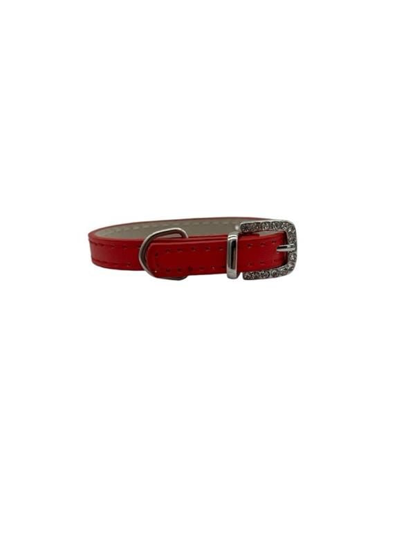 Cat Collar / Small Dog Collar - Red - Dia 7 CM - Length 28 CM - Width 1 CM - Buckle With Luxury Diamond Stone Look