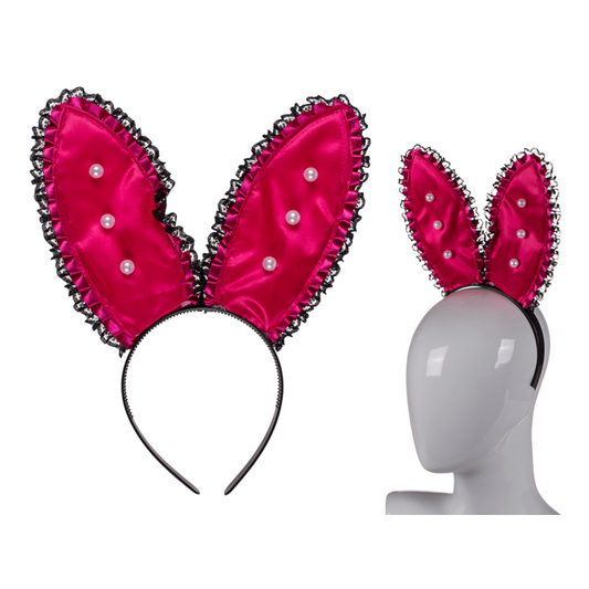 Kinky Pleasure - OB015 - Bunny Ears Tiara XXL With Pearls - Pink - 1 Piece